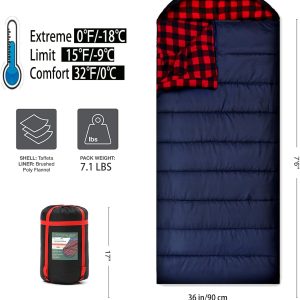 0 Degree Sleeping Bag Cotton Flannel Sleeping Bags for Adults Cold Weather Camping Winter Zero Degree Warm Weather Big and Tall