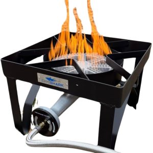 200,000 BTU Outdoor Propane Gas Burner Stove | High Pressure Steel Braided Hose with Adjustable Regulator 0-20 PSI | High-Performance Burner for Outdoor Cooking, Frying, Boiling, and Tailgating