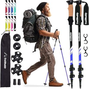 TrailBuddy Trekking Poles – Lightweight, Collapsible Hiking Poles for Snowshoe & Backpacking Gear – Pair of 2 Walking Sticks for Hiking, 7075 Aluminum with Cork Grip