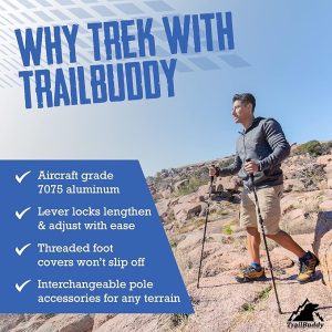 TrailBuddy Trekking Poles – Lightweight, Collapsible Hiking Poles for Snowshoe & Backpacking Gear – Pair of 2 Walking Sticks for Hiking, 7075 Aluminum with Cork Grip