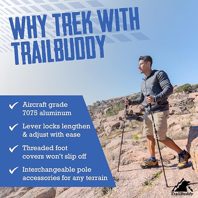 TrailBuddy Trekking Poles – Lightweight, Collapsible Hiking Poles for Snowshoe & Backpacking Gear – Pair of 2 Walking Sticks for Hiking, 7075 Aluminum with Cork Grip