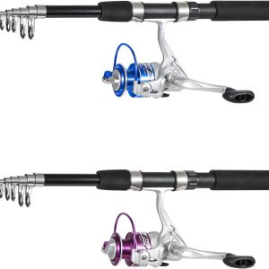 Fishing Pole Combo, 6.9ft 2Pcs Telescopic Rods Set, Collapsible Carbon Fiber Fishing Rods, 2PCS Spinning Reel Set with Carrier Bag Freshwater Fishing Rod and Reel Combos Kits