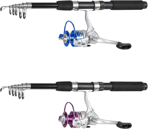 Fishing Pole Combo, 6.9ft 2Pcs Telescopic Rods Set, Collapsible Carbon Fiber Fishing Rods, 2PCS Spinning Reel Set with Carrier Bag Freshwater Fishing Rod and Reel Combos Kits - Image 2