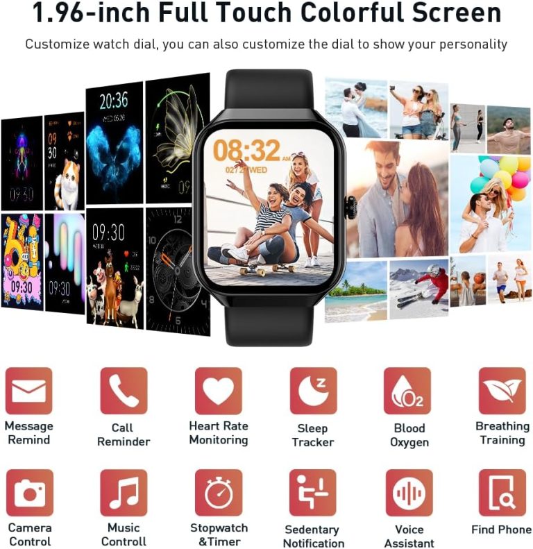 Smart Watch(Answer/Make Call), 2025 New Smartwatch for Men Women, 1.96″ HD Fitness Watch with 110+ Sport Modes, Heart Rate, Sleep Monitor, Pedometer, IP68 Waterproof Activity Tracker for Android iOS